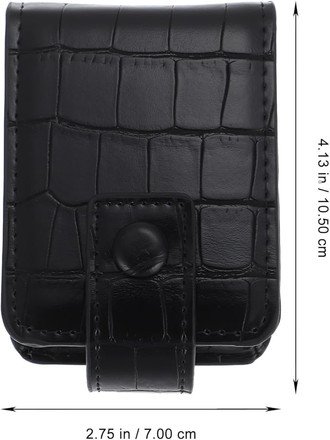 Black Leather Lipstick Bag With Mirror Portable Travel Cosmetic Case For Women - Image 2